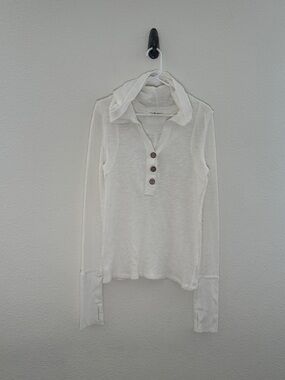 We The Free Adventurer Henley Hoodie Large Ivory Cotton Thumbhole Cuffs
